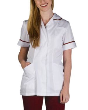 Healthcare Female Tunic White/Maroon Trim