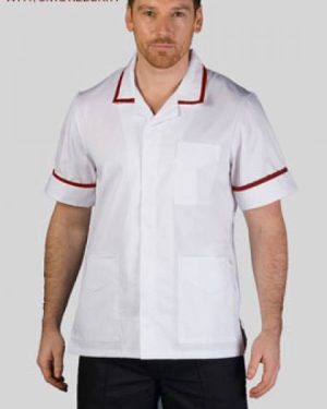 Healthcare Male Tunic White/Maroon Trim