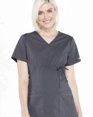 Healthcare Cherokee Female Maternity Mock Wrap Top Pewter