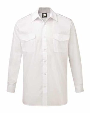 Premium Long Sleeve Mens Pilot Shirt White