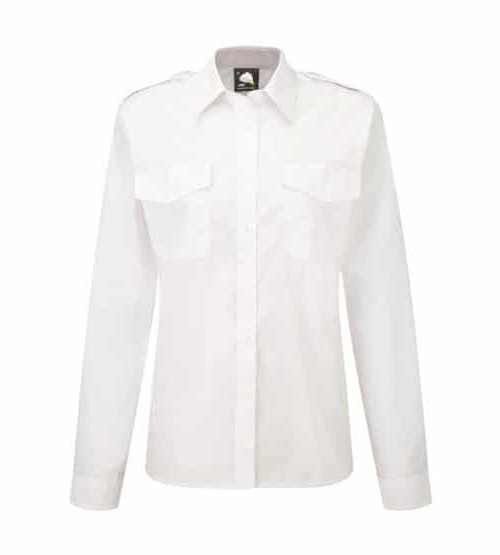 Classic Long Sleeve Womens Pilot Blouse White