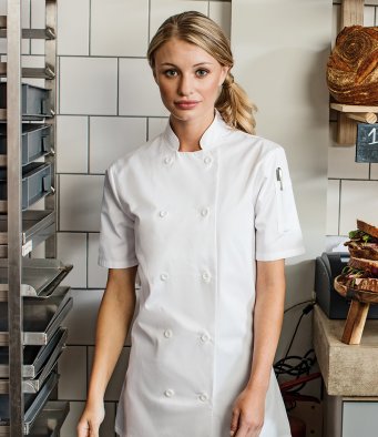 Women Personalised Embroidered Chef's Short Sleeve White Jacket PR670 