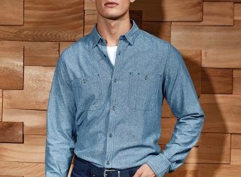 PR247 Premier Mens Organic Fairtrade Certified Long Sleeve Chambray Shirt