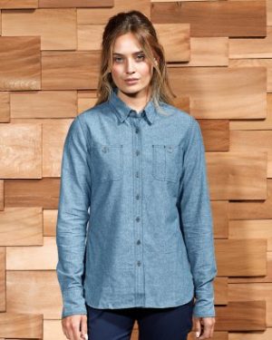 PR347 Premier Womens Organic Fairtrade Certified Long Sleeve Chambray Shirt