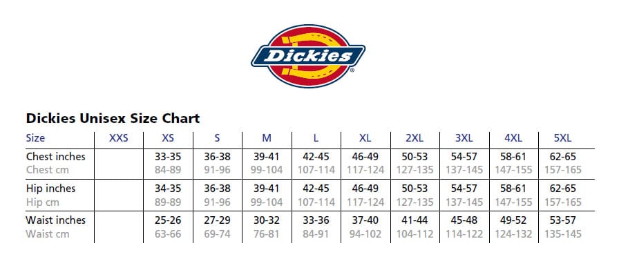 Dickies Size Guide