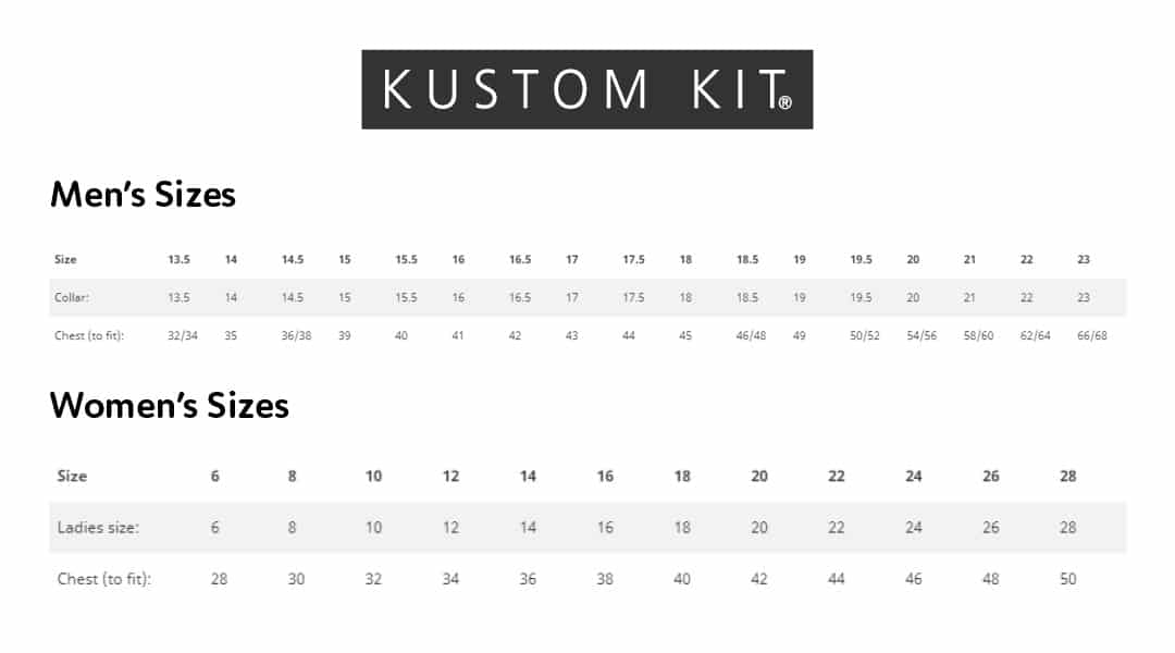 Kustom Kit Size Guide