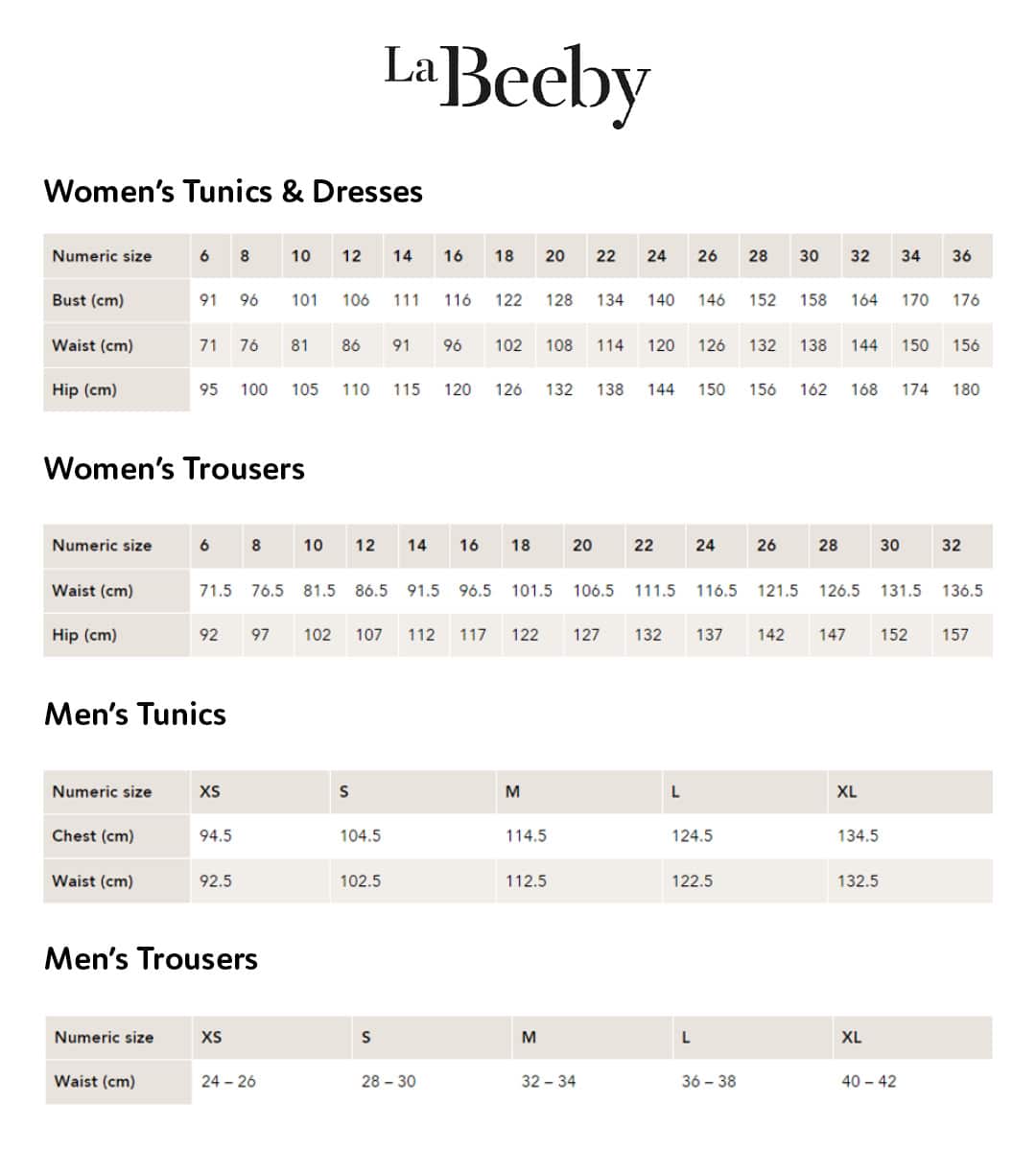 Size Guide – Zaabel