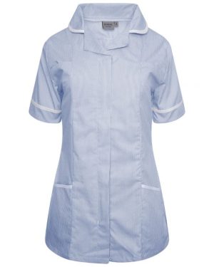 Healthcare Ladies Tunic Blue/White Stripe/White Trim