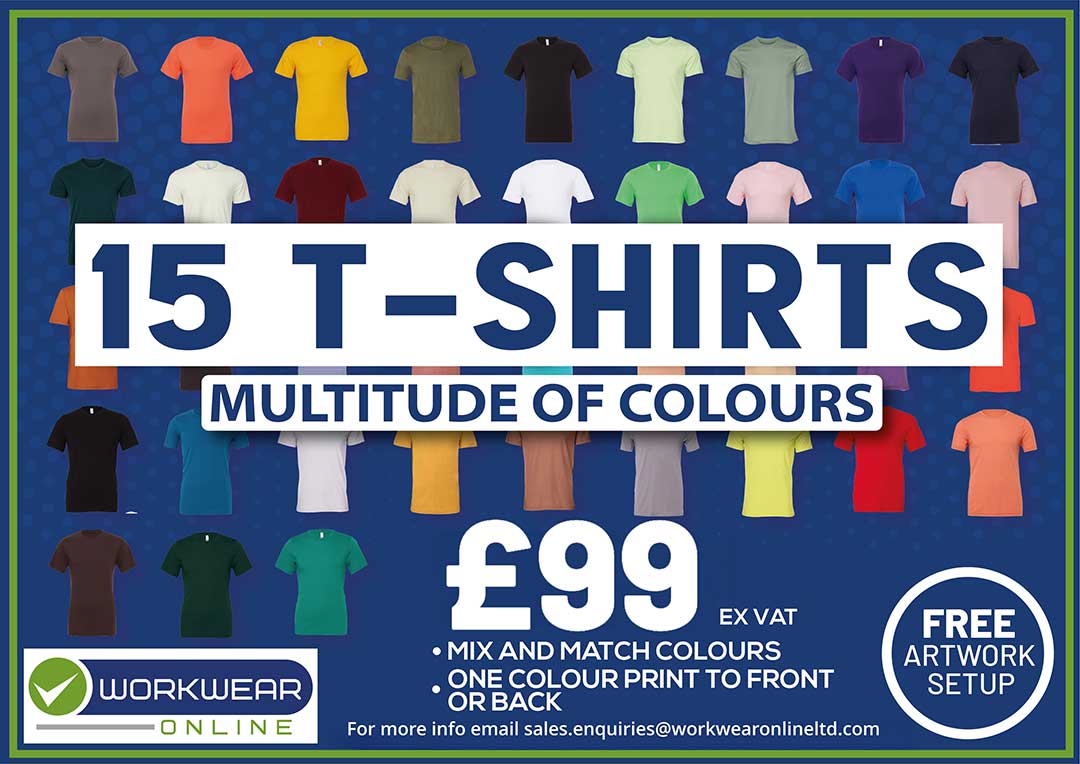15 Premium t-shirts custom printed front or back £99 15 Premium t-shirts custom printed front or back £99