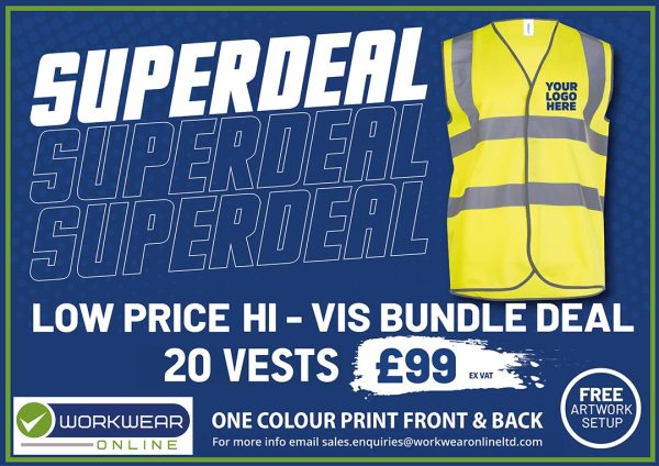 20 sleeveless safety waistcoats custom printed on front and back £99.